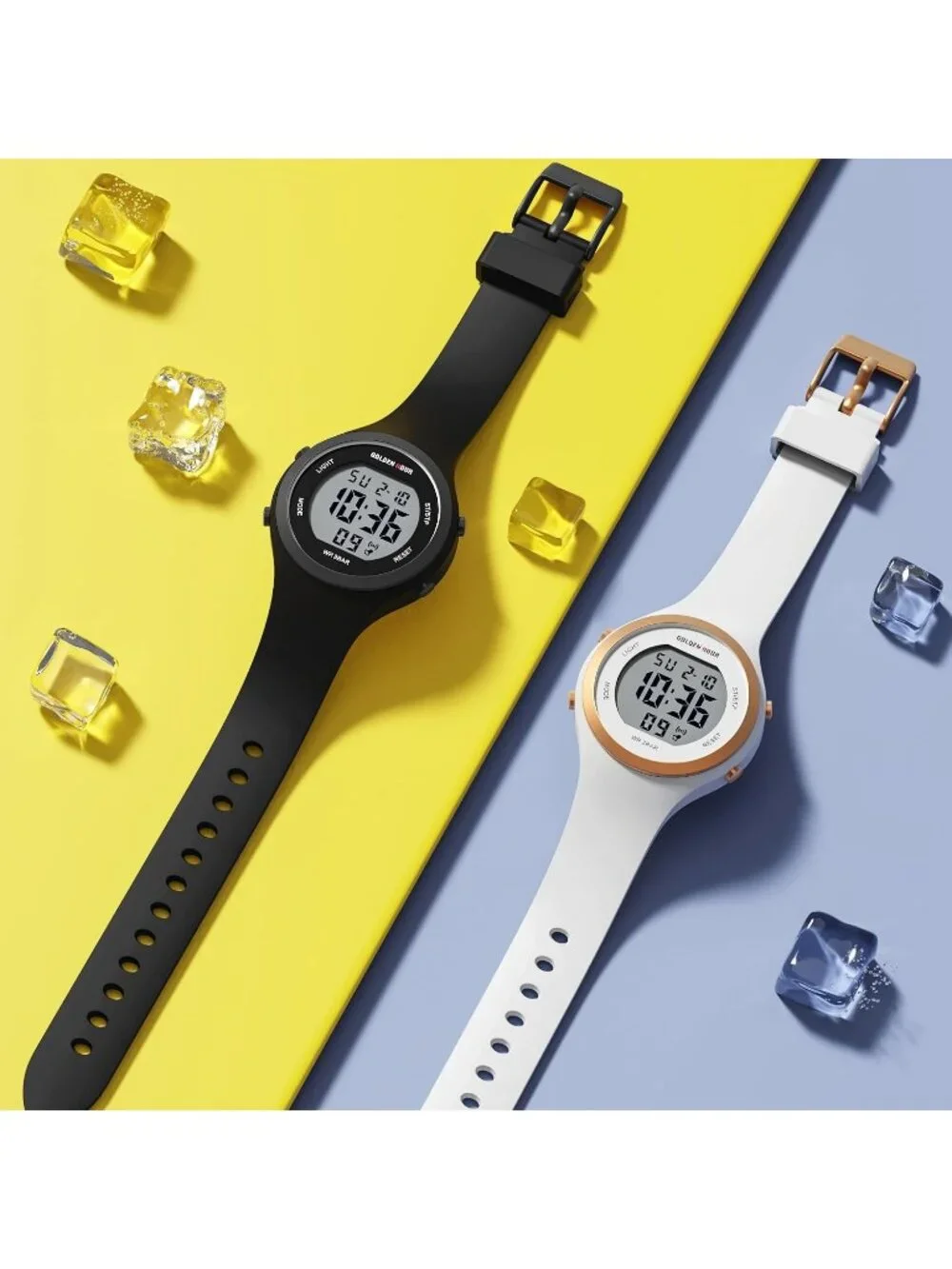 Women's All Black Waterproof Sport Digital Chronograph Silicone Strap Watches